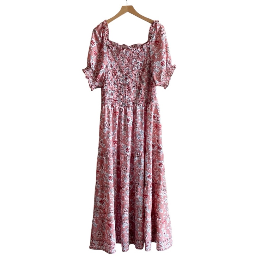 Max Studio pink floral maxi peasant dress size XL